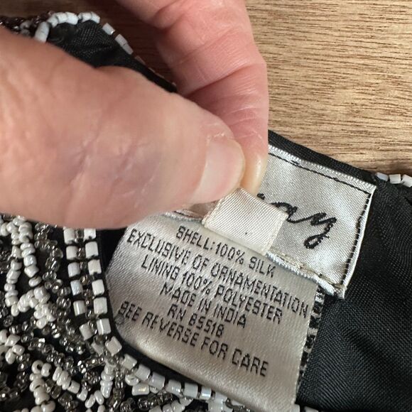 Stenay Silk Beaded Top Black Silver Short Sleeve Formal Evening Blouse M - Picture 5 of 6